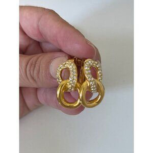 Napier Vintage Clip On Earrings, Gold Tone & Rhinestone, Link, Infinity …